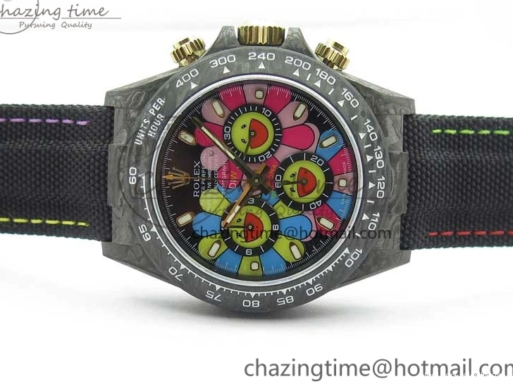 Good Copy Rolex Watches On Edition Carbon Black Strap Diw Dial Pink V Daytona EyeCatching A7750 Best WWF Nylon 2890 0111